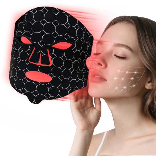 Red Light Therapy for Face,Massage Infrared Face Mask Light Therapy with 850nm Near Infrared, 4 Mode LED Facial Skin Care Mask,Black